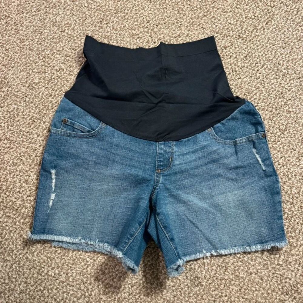 Sonoma Maternity Cutoff Jean Shorts Distressed Over Belly Panel Size 8
